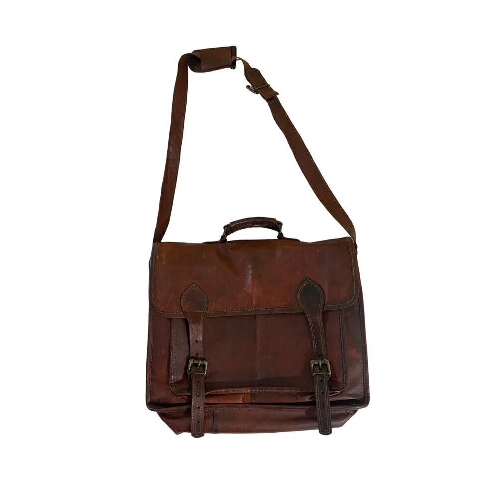 Unbranded Vintage Classic Brown Leather Satchel Shoulder Bag - OS